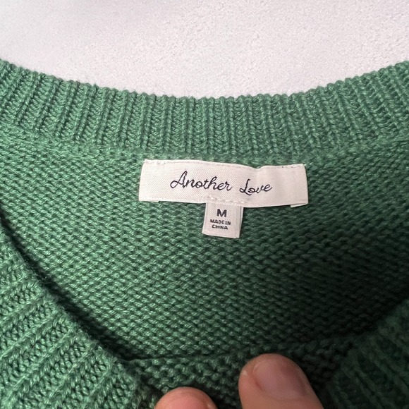 Another Love Knit Krista Pointelle Puff SL Sweater Clover Pullover Green Size M - Picture 4 of 10
